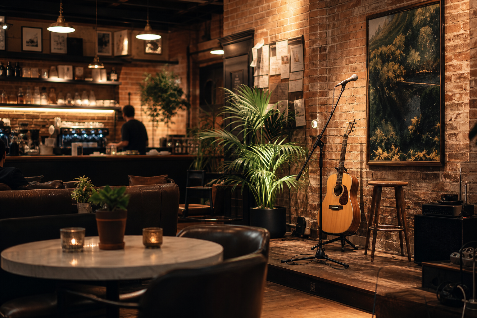 Warm community cafe interior concept